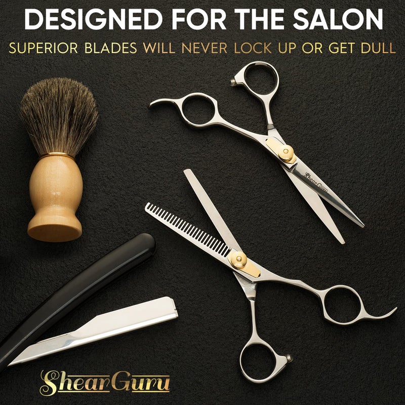 ShearGuru Professional Barber Kit/Salon Haircut Scissors Cutting Set - 6.5"-Straight Edge Razor Sharp Barber Scissors + Texturizing Thinning Shears Styling Hair for Women Men - Image 4